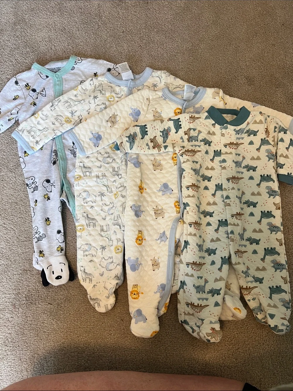 Baby Unisex Printed Footed One-Piece - Blue/Gray Animal Prints